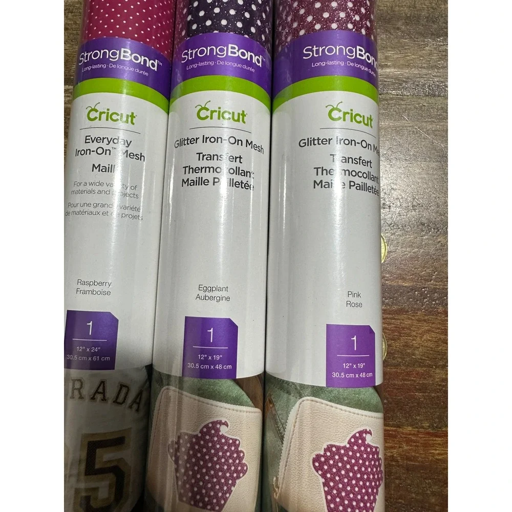 Cricut Iron-On Mesh Bundle Raspberry Eggplant Pink Glitter HTV 3 Roll StrongBond